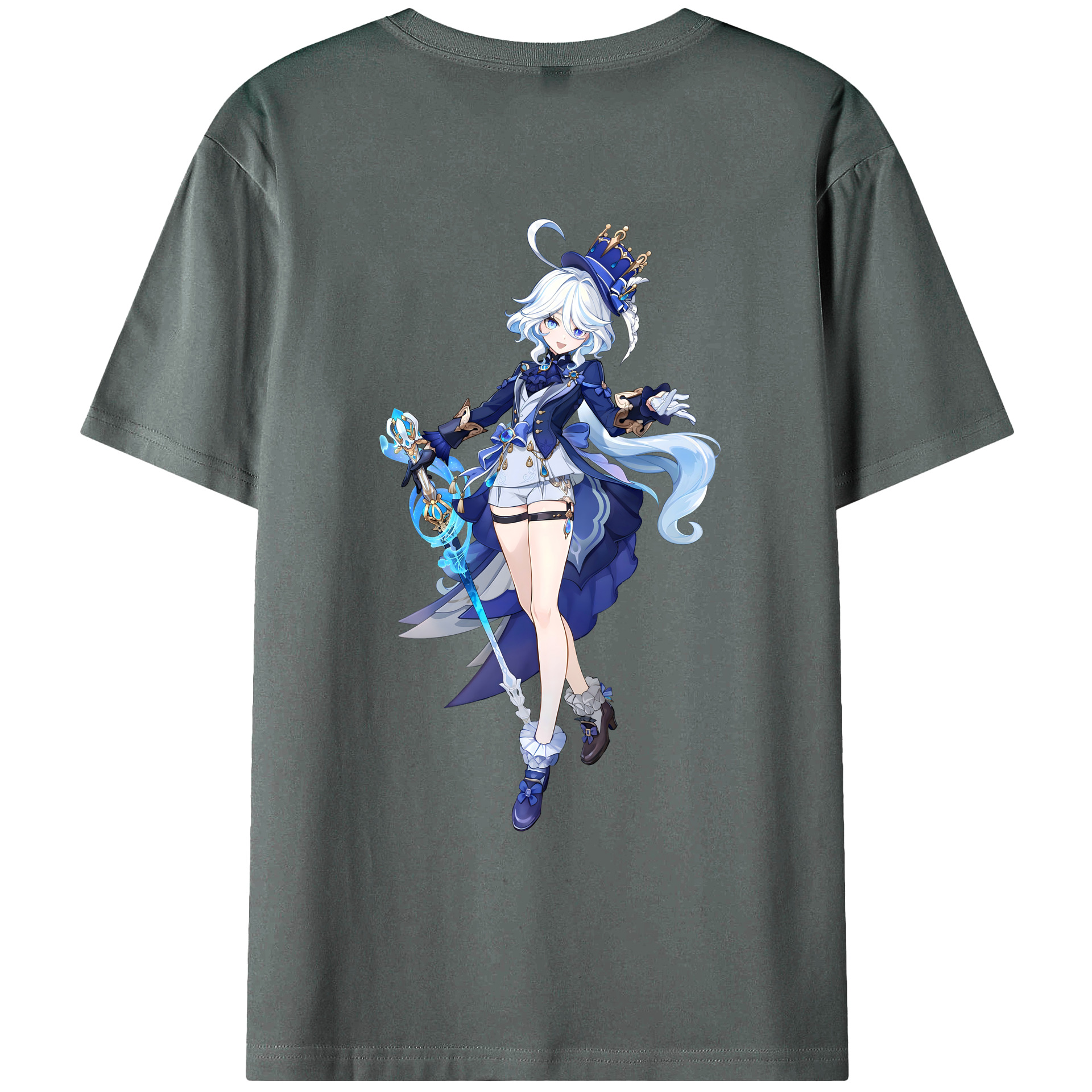 げんし神 フリーナ genshin Furina 綿100％ メンズ半袖Tシャツ（バックプリント） 通気性